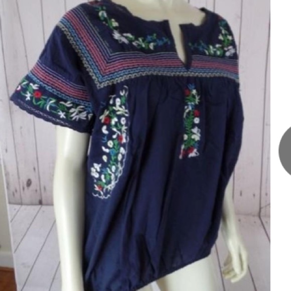 Mexican-Inspired Embroidered Tunic Top Size Small